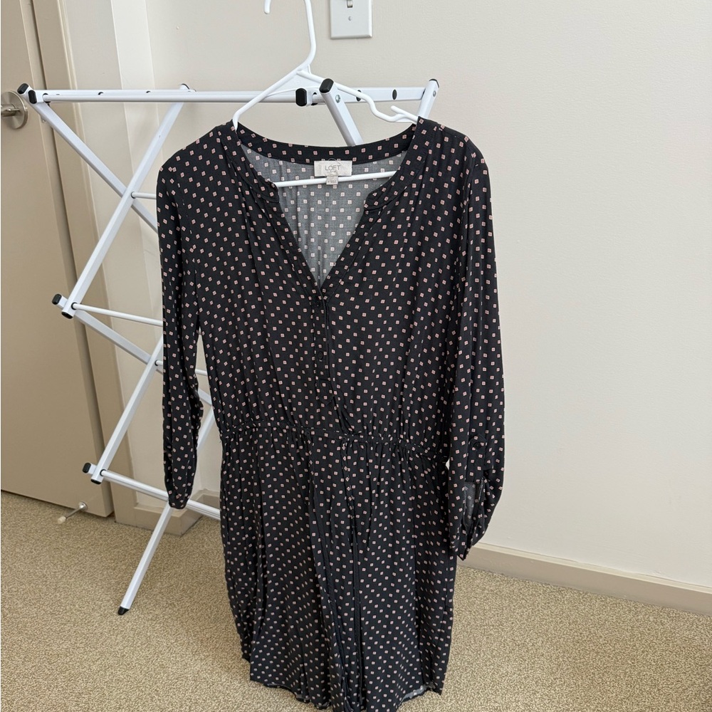 LOFT Black with pink polka dot dress